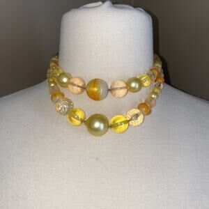 Karu Arke Vintage Yellow lucite double strand Choker Statement Necklace 14”